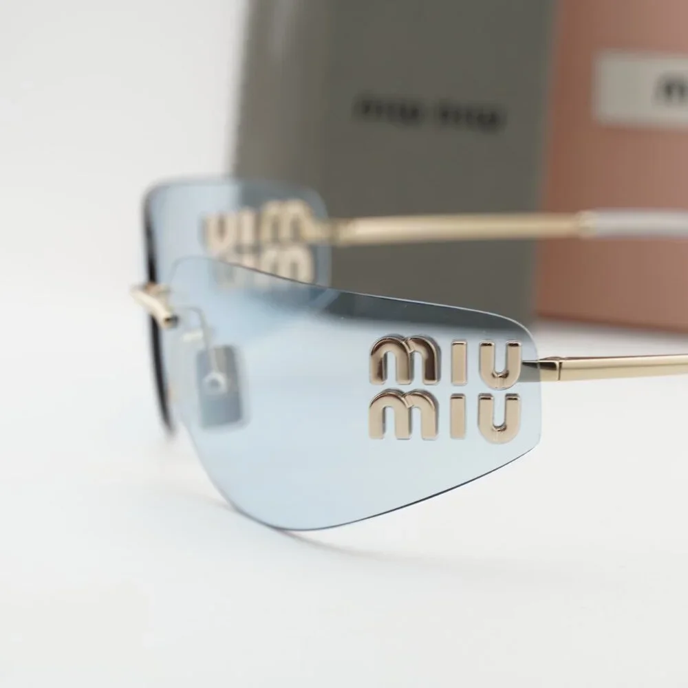 Miu Miu MUA51S ZVN10P Rectangle Sunglasses – Gold\Light Blue